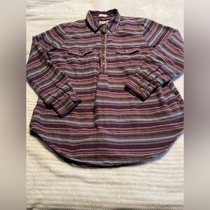 Ariat Striped Button-Down Shirt Jacket in Burgundy and Blue